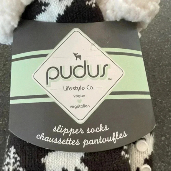 Pudus Slipper Socks Warm Deer Tree Ourdoor Themed Non Slip Gripper Sole Vegan - Picture 4 of 4